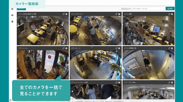 カメラ映像が一覧で表示されている