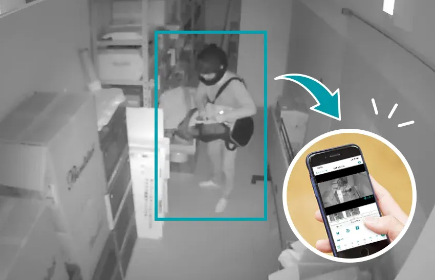 人検知によりスマートフォンに通知をうけている様子